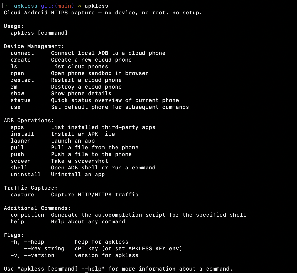APKless CLI help