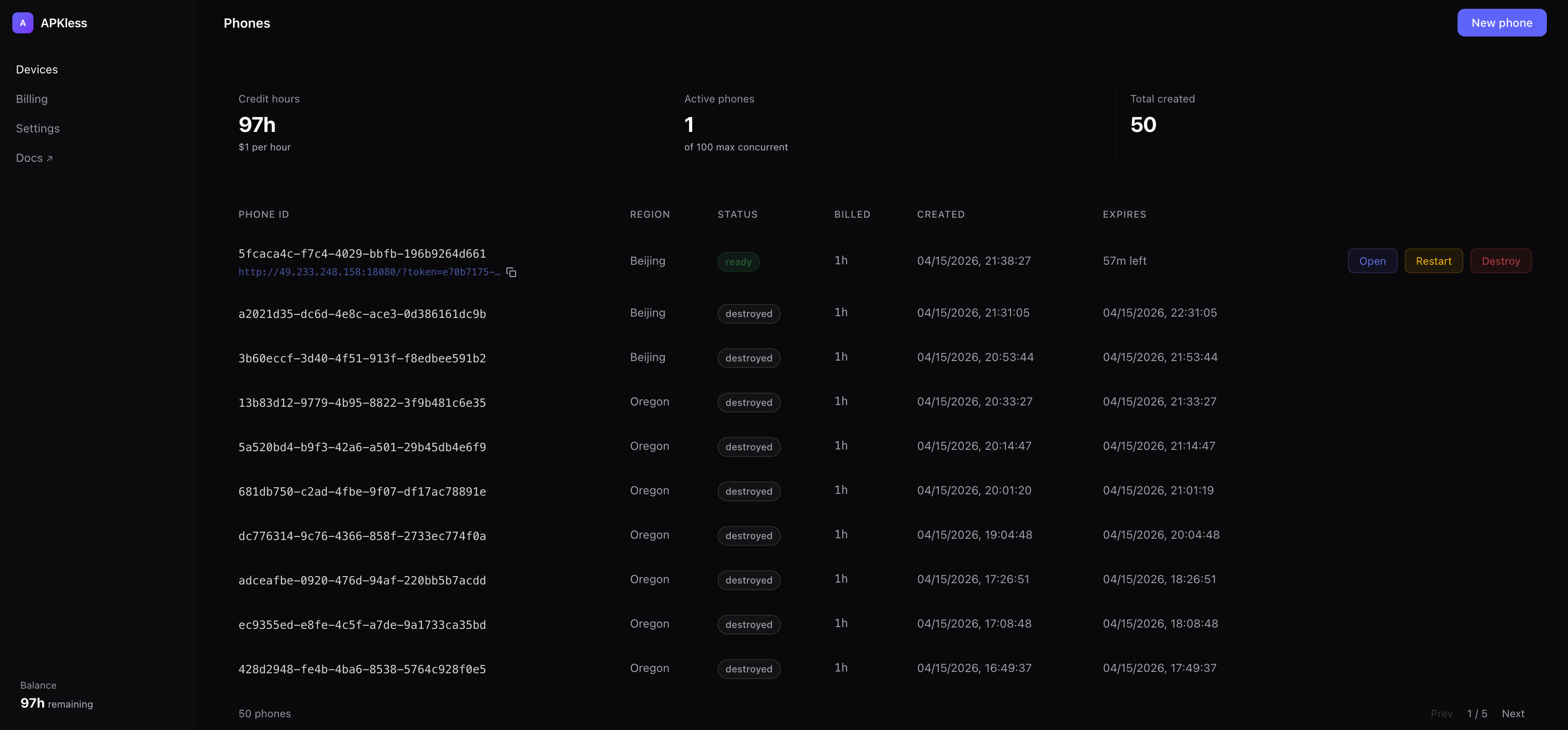 APKless dashboard